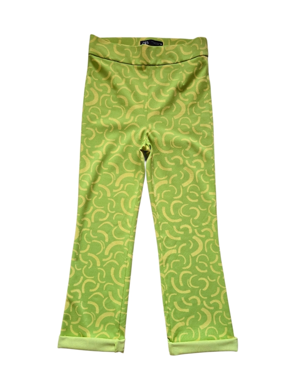 Like New 💚💛 Zara Women's Lime Green/Yellow Hi-Rise Jacquard Knit Cropped Pants - Picture 3 of 16